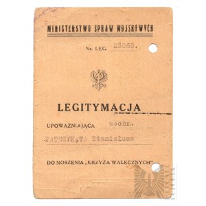 II RP Legitymacja Krzyża Walecznych 1 Pułk Ułanów Krechowieckich Podpis Michała Karaszewicza-Tokarzewskiego