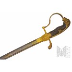 XIX Wiek - Pruska Paradna Szabla Oficera Kawalerii M-1848 - Złota Dedykacja Stal Damasceńska/