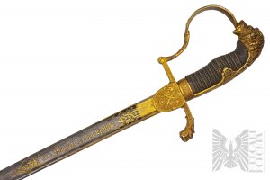 19. století - Důstojnická šavle pruské paradesantní kavalerie M-1848 - zlaté věnování z damaškové oceli/.