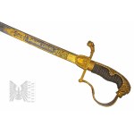 XIX Wiek - Pruska Paradna Szabla Oficera Kawalerii M-1848 - Złota Dedykacja Stal Damasceńska/
