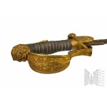 XIX Wiek - Pruska Paradna Szabla Oficera Kawalerii M-1848 - Złota Dedykacja Stal Damasceńska/
