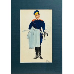 20e siècle Auteur inconnu - Aquarelle d'un lancier russe tsariste avec un sabre
