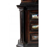 Italian commode cabinet in rosewood and tortoiseshell with painted glass, Louis XIV