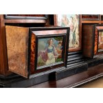 Italian commode cabinet in rosewood and tortoiseshell with painted glass, Louis XIV