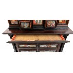 Italian commode cabinet in rosewood and tortoiseshell with painted glass, Louis XIV