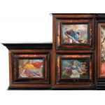 Italian commode cabinet in rosewood and tortoiseshell with painted glass, Louis XIV