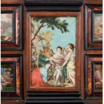 Italian commode cabinet in rosewood and tortoiseshell with painted glass, Louis XIV