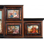 Italian commode cabinet in rosewood and tortoiseshell with painted glass, Louis XIV