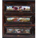 Italian commode cabinet in rosewood and tortoiseshell with painted glass, Louis XIV