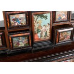 Italian commode cabinet in rosewood and tortoiseshell with painted glass, Louis XIV
