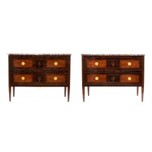 Paire de commodes italiennes en marqueterie, Louis XVI