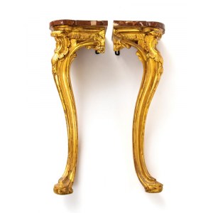 A pair of angular Italian applique consoles, Louis XV