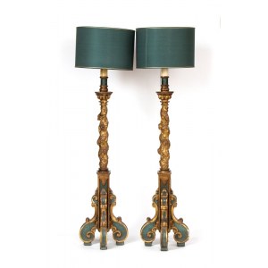 A pair of italian lacquered and gilded torchieri