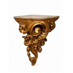 A pair of gilded Italian corner consoles, Louis XVI