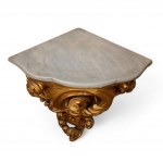 A pair of gilded Italian corner consoles, Louis XVI