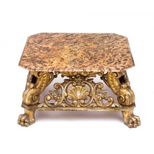 Table italienne en bois doré avec plateau en marbre