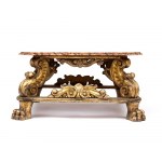 Table italienne en bois doré avec plateau en marbre