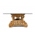 Table italienne dorée avec plateau en cristal