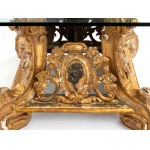 Table italienne dorée avec plateau en cristal