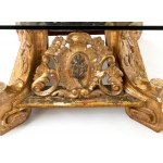 Table italienne dorée avec plateau en cristal