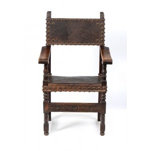 Lombard carved leather armchair, Louis XV