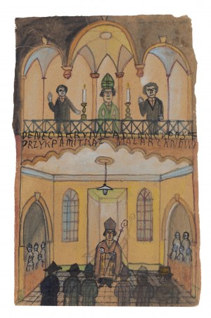 Nikifor Krynicki (1895 Krynica - 1968 Folusz), Msza Święta (Autoportret Nikifora), lata 20. XX w.