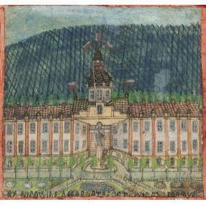 Nikifor Krynicki (1895 Krynica - 1968 Folusz), Architecture de fantaisie (nouvelle maison thermale à Krynica), années 1940.