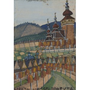 Nikifor Krynicki (1895 Krynica - 1968 Folusz), biskup mířící do kostela, 50. léta 20. století.