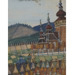 Nikifor Krynicki (1895 Krynica - 1968 Folusz), biskup mířící do kostela, 50. léta 20. století.