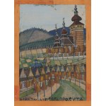 Nikifor Krynicki (1895 Krynica - 1968 Folusz), biskup mířící do kostela, 50. léta 20. století.