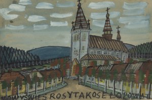 Nikifor Krynicki (1895 Krynica - 1968 Folusz), Widok na kościół, lata 60. XX w.
