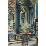 Stanisław Tondos, Wojciech Kosssak, przypisywane, Wnętrze kościoła Mariackiego w Krakowie - widok na cyborium i krucyfiks Wita Stwosza