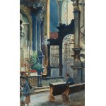 Stanisław Tondos, Wojciech Kosssak, przypisywane, Wnętrze kościoła Mariackiego w Krakowie - widok na cyborium i krucyfiks Wita Stwosza