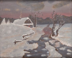 Autor neznámý, Zimní krajina s chatou