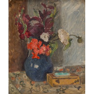 Maria Zabłocka-Mohl (1907 Poznań - 1989 Gdynia), Kwiaty w niebieskim wazonie, 1953