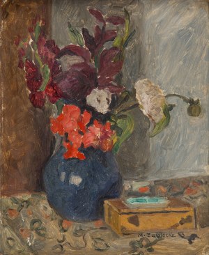 Maria Zabłocka-Mohl (1907 Poznań - 1989 Gdynia), Kwiaty w niebieskim wazonie, 1953