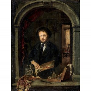 Paweł Merwart (1855-1902), Autoportret na tle pracowni
