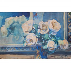 Teodor Grott (1884-1972), Martwa natura z bukietem białych róż, 1923 r.