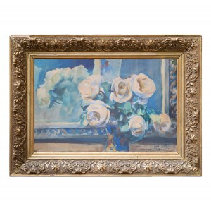 Teodor Grott (1884-1972), Martwa natura z bukietem białych róż, 1923 r.