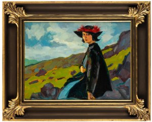 Gustaw Gwozdecki (1880-1935), Czerwone pióra - portret Dorelii McNeill, 1911 r.