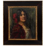 Henryk Rauchinger (1858-1942), Portret damy z czerwonymi kwiatami we włosach