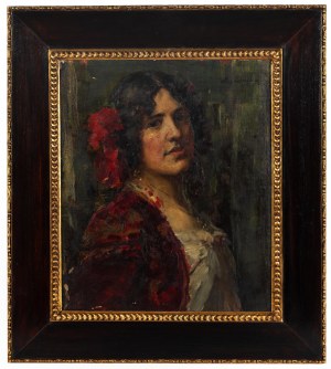 Henryk Rauchinger (1858-1942), Portret damy z czerwonymi kwiatami we włosach