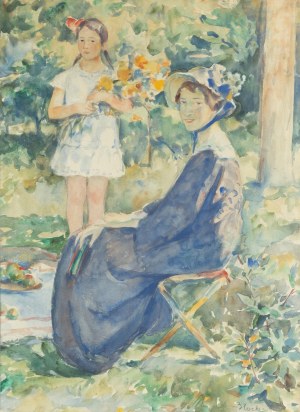 Włodzimierz Błocki (1885-1921), Portret żony z córką