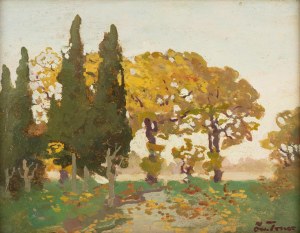 Iwan Trusz (1869 Wysocko - 1940 Lwów), Pejzaż z cyprysami