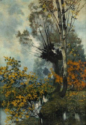 Ludwik Stasiak (1858 Bochnia - 1924 tamże), Pejzaż z wierzbami