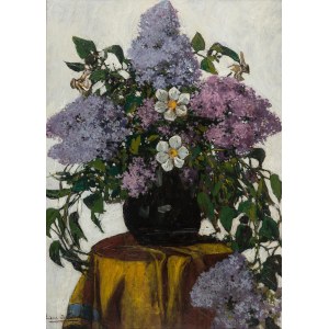 Ludwik Stasiak (1858 Bochnia - 1924 tamże), Martwa natura z bzami i zawilcami