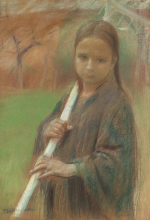 Stanisław Klimowski (Kraków 1891 - Katowice 1982), Portret dziewczynki z grabiami