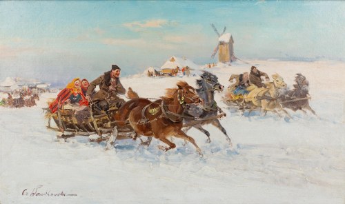 Czesław Wasilewski (1875 Warszawa - 1947 Łódź), Wesoła jazda saniami