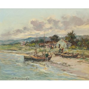 Eugeniusz Dzierzencki (1905 Warszawa - 1990 Sopot), Łodzie w przystani rybackiej