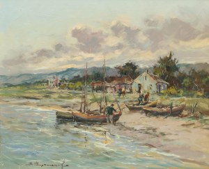 Eugeniusz Dzierzencki (1905 Warszawa - 1990 Sopot), Łodzie w przystani rybackiej